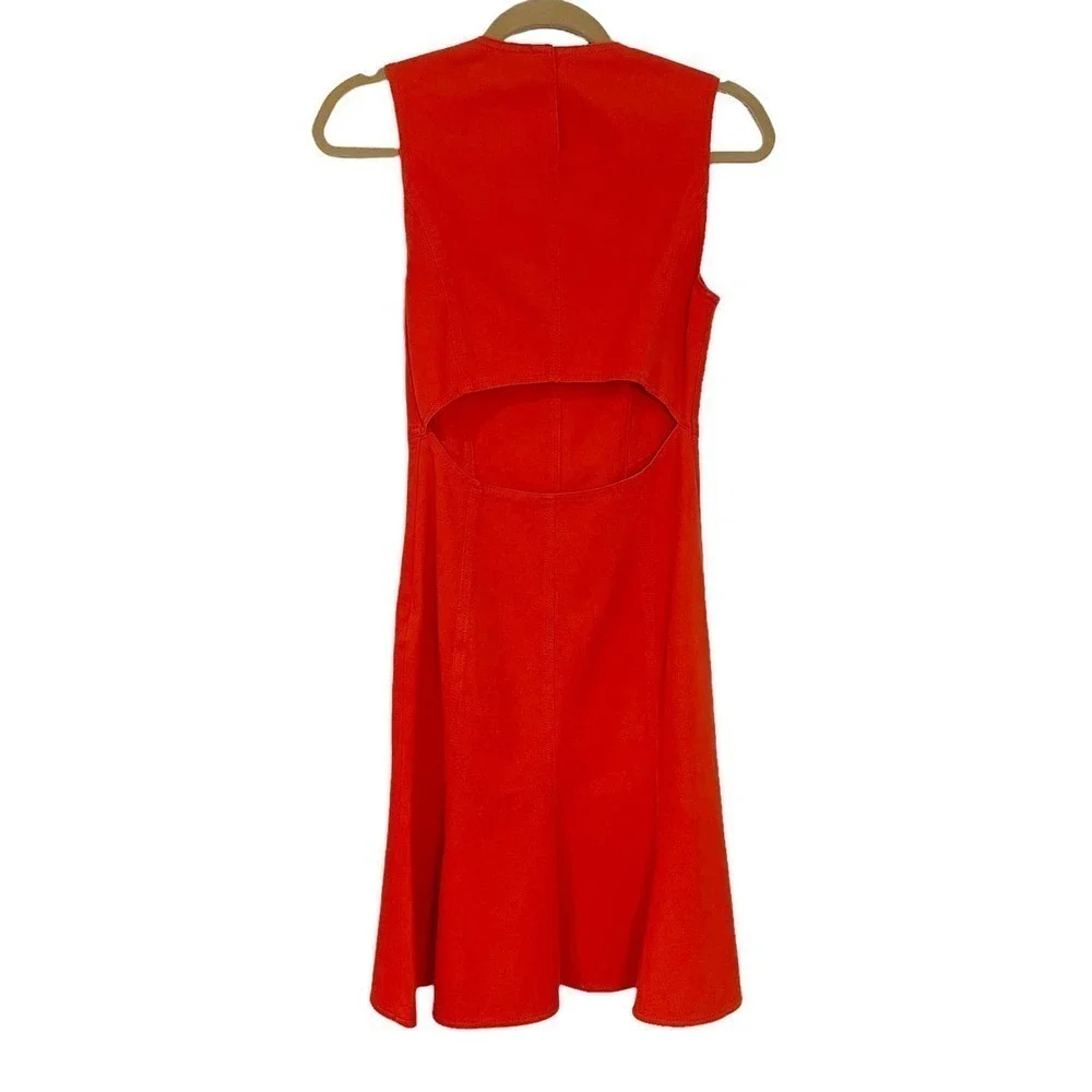 Derek Lam 10 Crosby Paneled Back Cut Out Fit-and-Flare Dress Bright Coral Size 0 - Picture 4 of 10